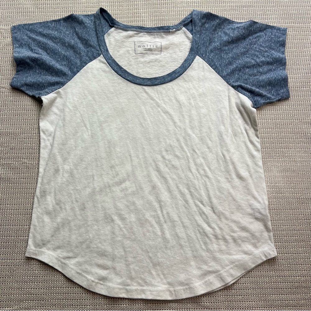Nollie Y2K Women’s Small Raglan Blue & White Casual Soft Baseball T-Shirt